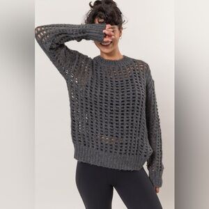 HYFVE Openwork Round Neck Long Sleeve Knit Cover Up